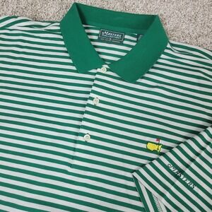 Masters Collection Mens XL Green White Striped Performance Stretch Polo Logo